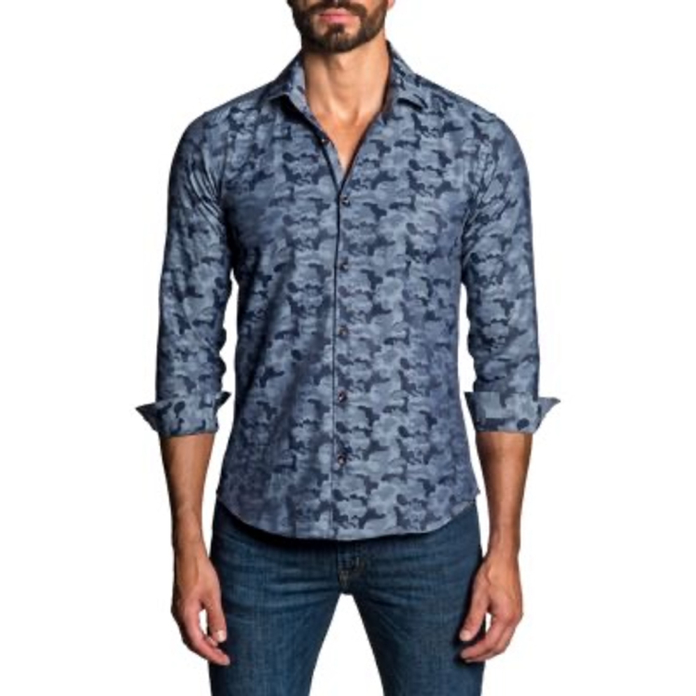 NWT Jared Lang Blue‎ Camouflage Button Down Shirt XL